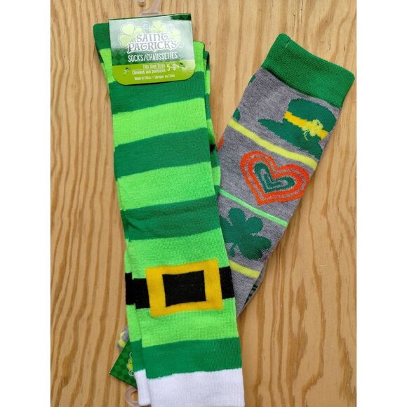 Saint Patricks Day Leprechaun Socks Shamrock Lucky Horseshoe 2 Pack Collection - Picture 3 of 5